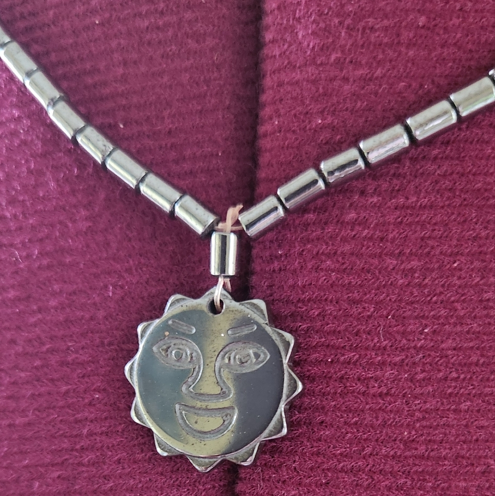 Happy Sun Emoji Hematite Necklace